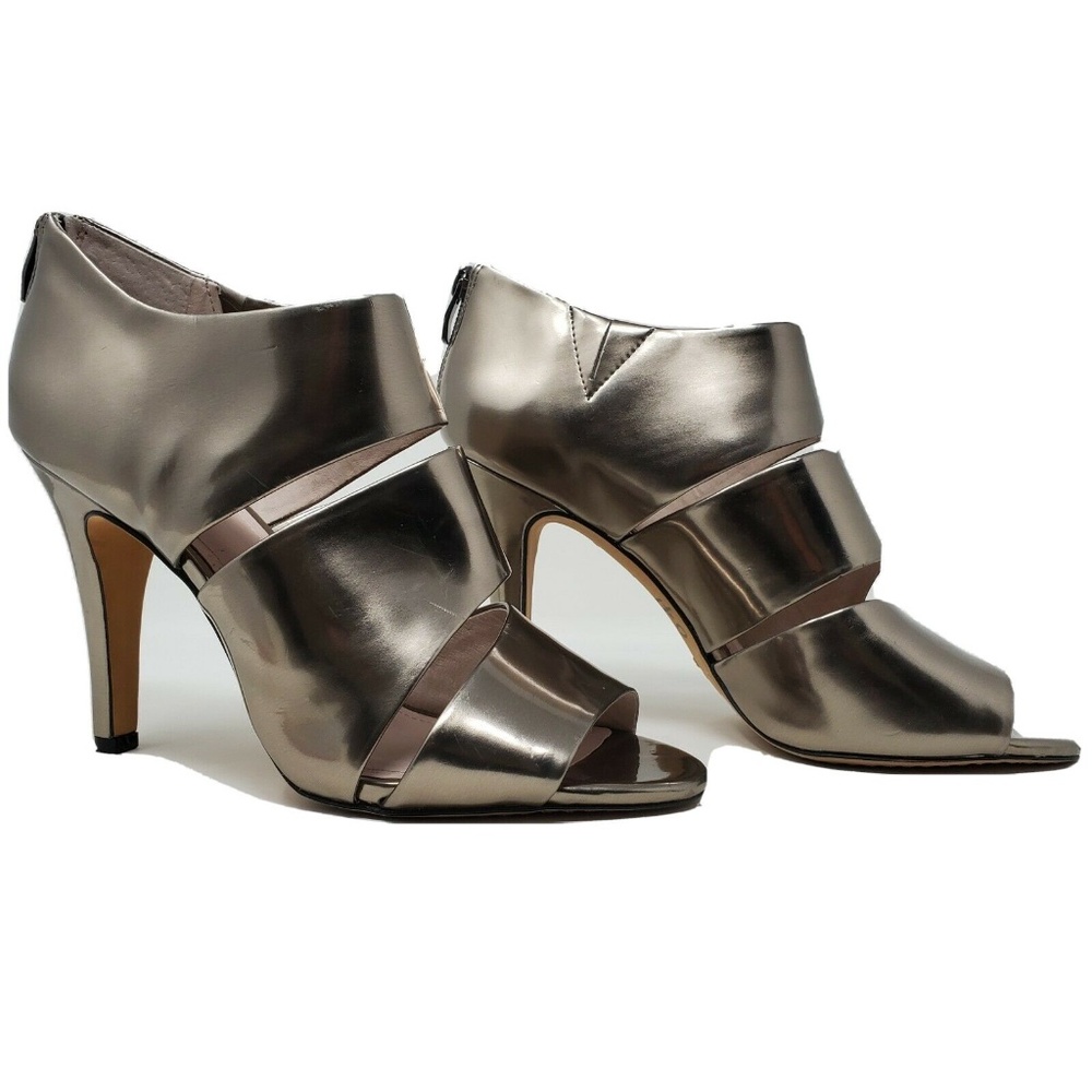 Vince Camuto Karmi Peep Toe Silver Leather Booties - Picture 1 of 11